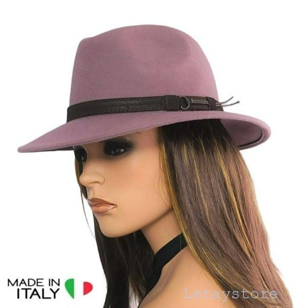 NWT CINTELLI & GALLUZZO Italy Wool Leather Trim Felt Fedora Hat